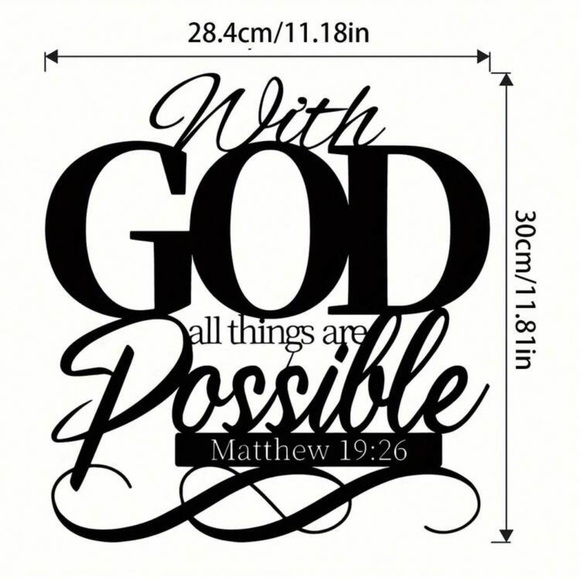 Bible Verse Metal Wall Art, With God all Things are Possible, Black - Picture 4 of 5